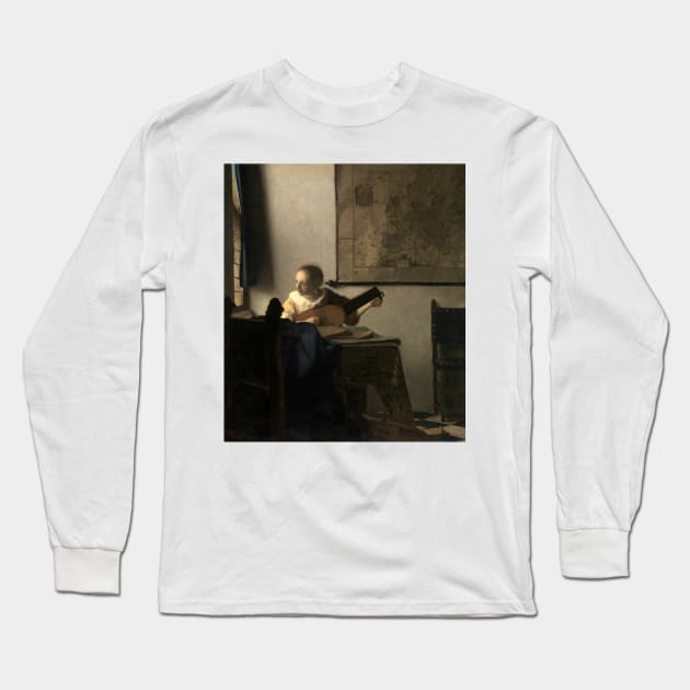 Woman with a Lute near a Window by Jan Vermeer Long Sleeve T-Shirt by Classic Art Stall